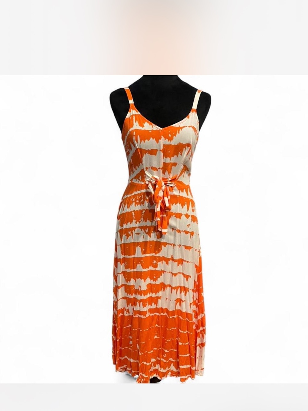 Ivy street Orange & Cream Tie-Dye Spaghetti-Strap Maxi Dress with Waist Tie